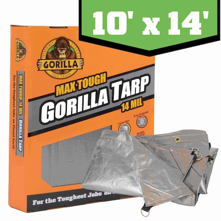 Gorilla Tarp Tarp, 10 ft x 14 ft, 14 mil, Silver, PE, Weather Resistant with UV Coating 97053
